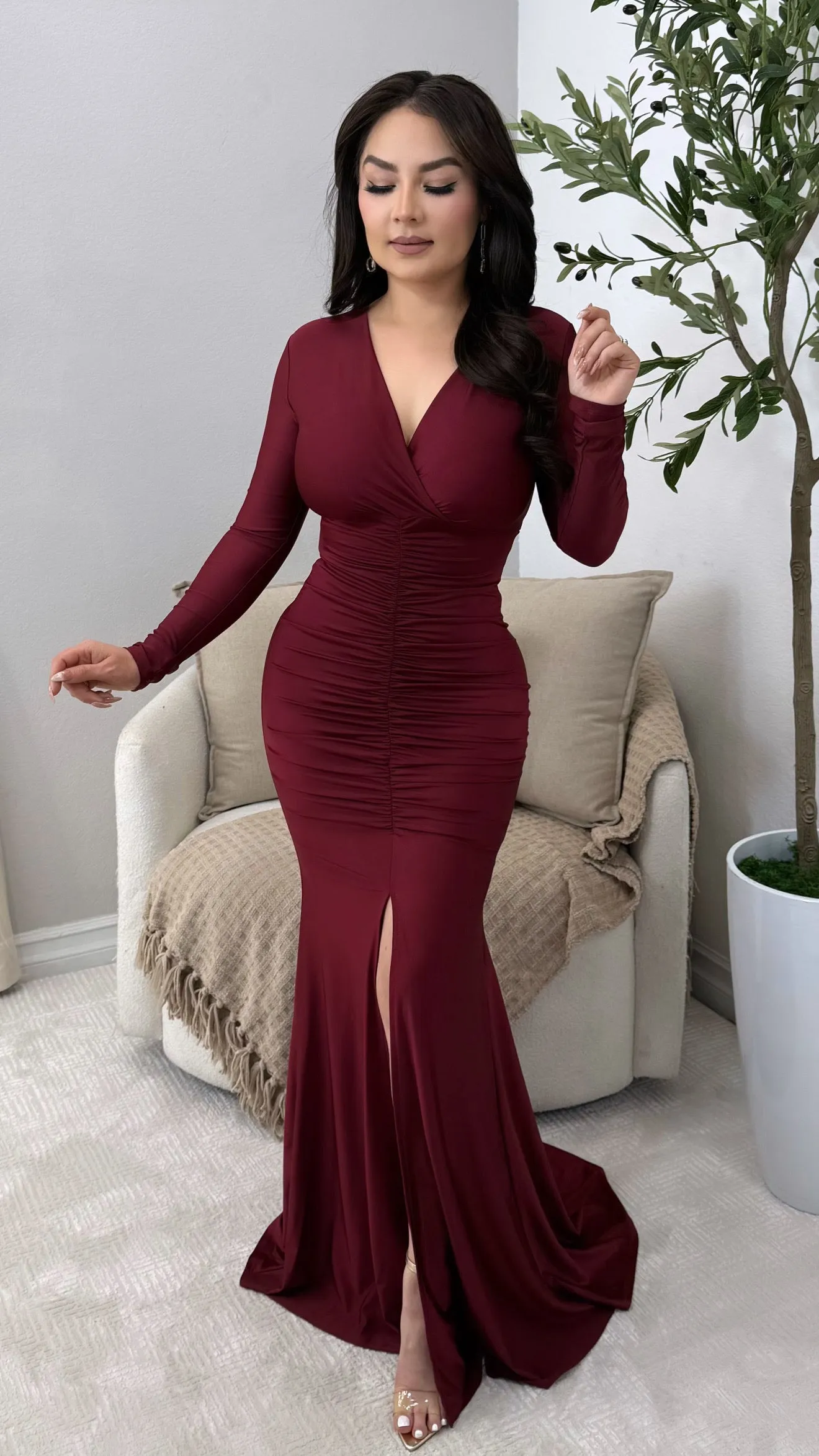 AMOR ETERNO BURGUNDY DRESS
