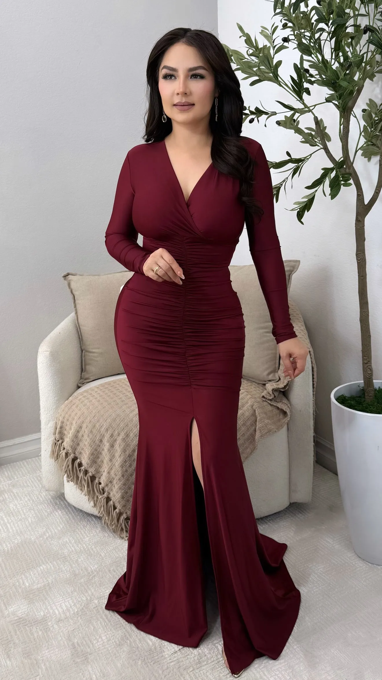 AMOR ETERNO BURGUNDY DRESS