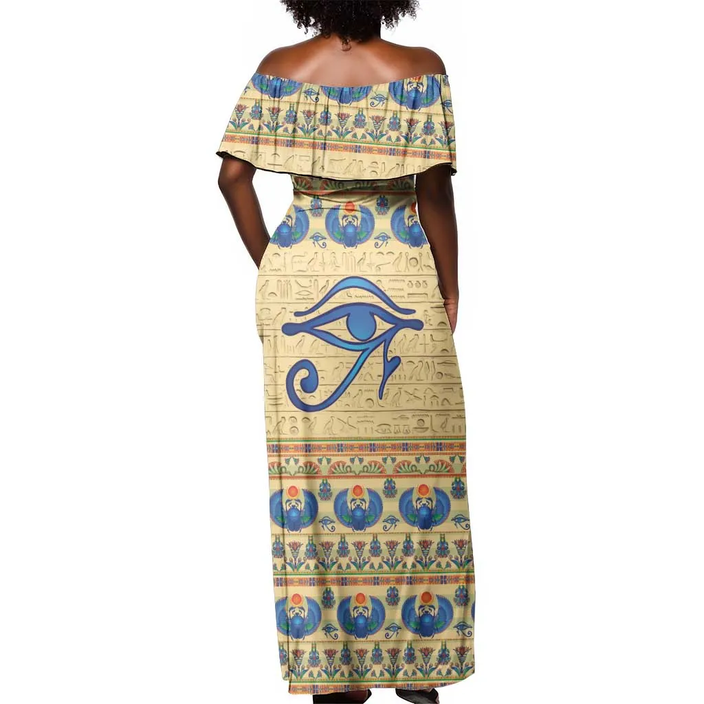 Ancient Egypt Scarab Beetle Off Shoulder Maxi Dress LT9