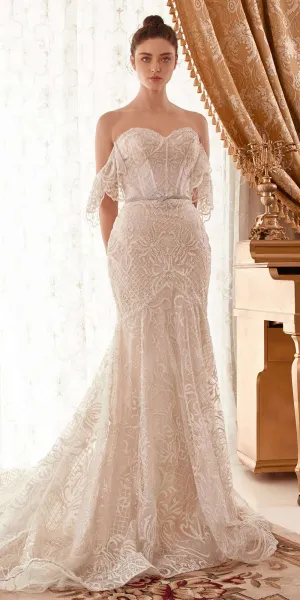 Andrea & Leo A1104 Long Lace Off The Shoulder Mermaid Bridal Gown