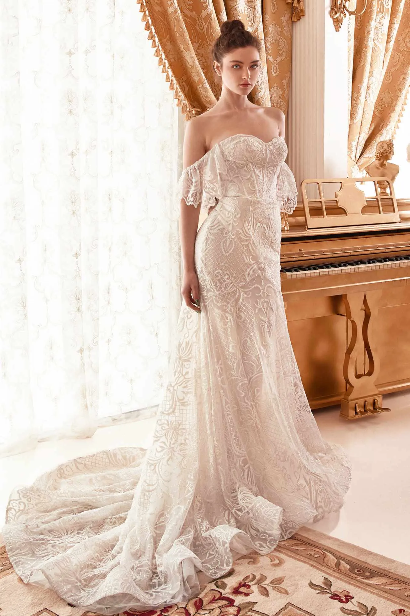 Andrea & Leo A1104 Long Lace Off The Shoulder Mermaid Bridal Gown