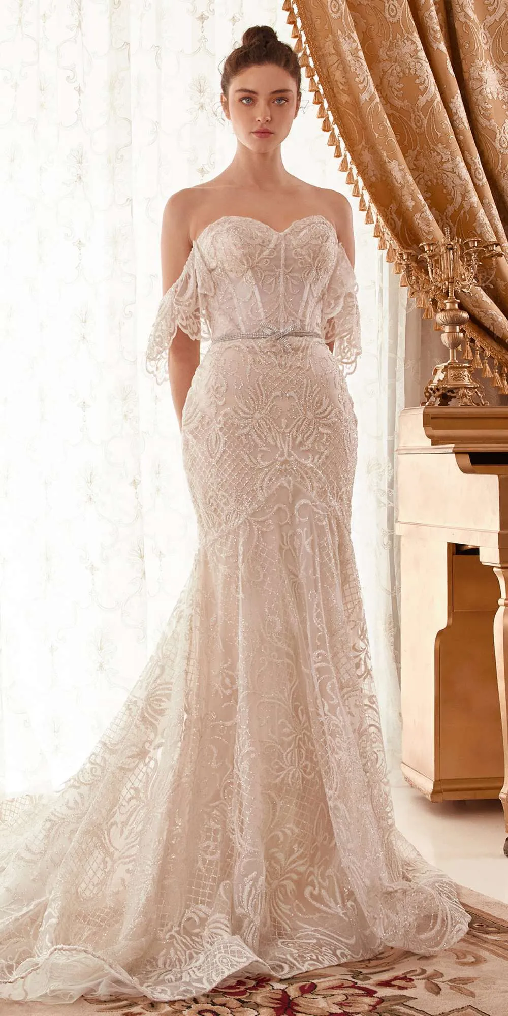 Andrea & Leo A1104 Long Lace Off The Shoulder Mermaid Bridal Gown