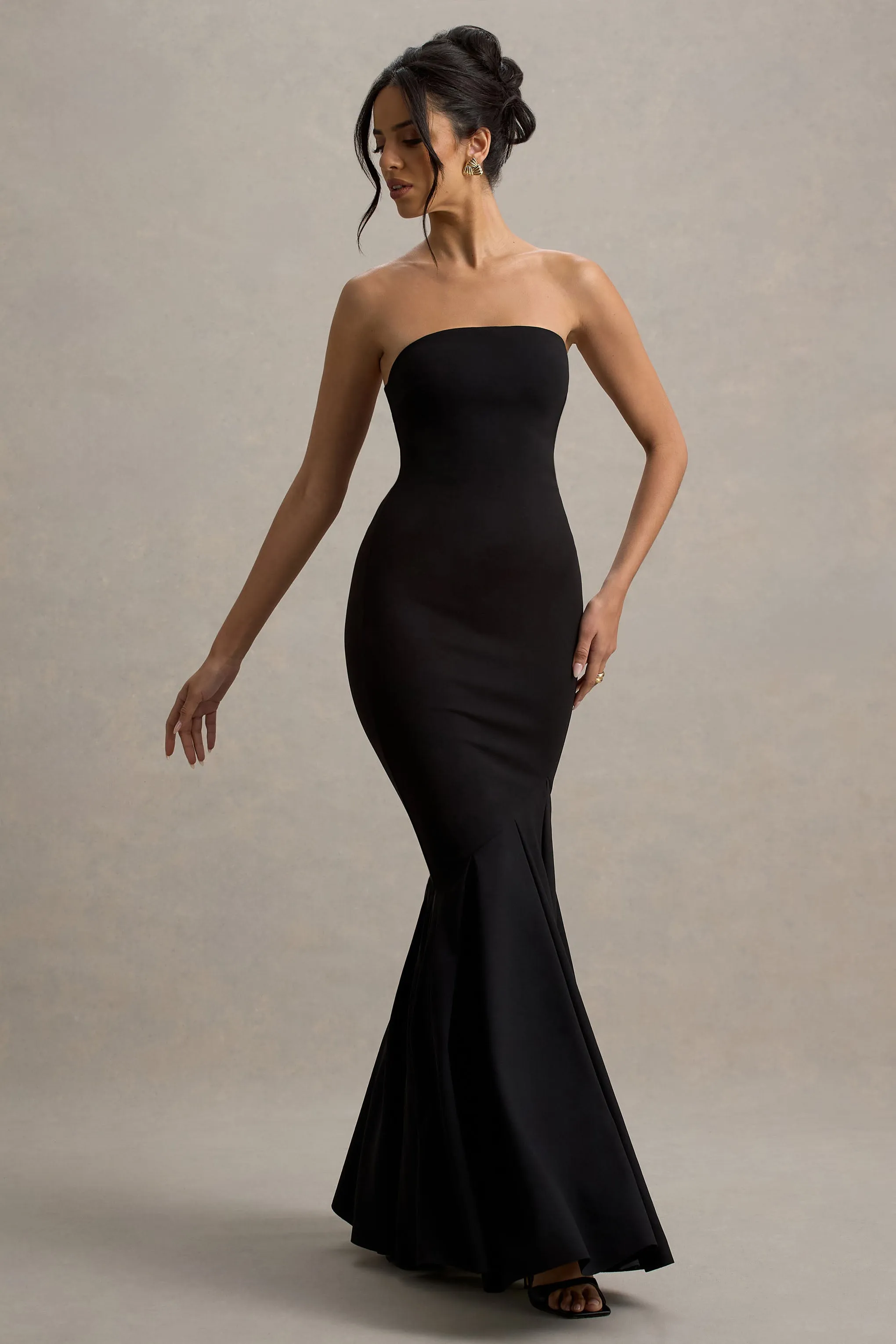 Angela | Black Bandeau Fishtail Maxi Dress