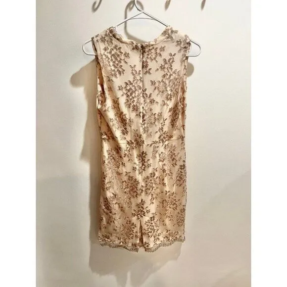 Anthropologie Eva Franco NWT Apricot Gold Metallic Floral Lace Drape Front Dress
