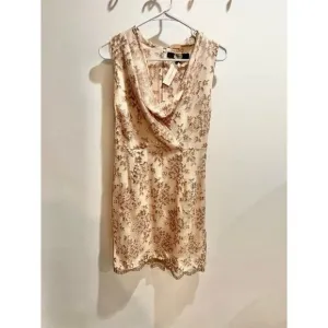 Anthropologie Eva Franco NWT Apricot Gold Metallic Floral Lace Drape Front Dress