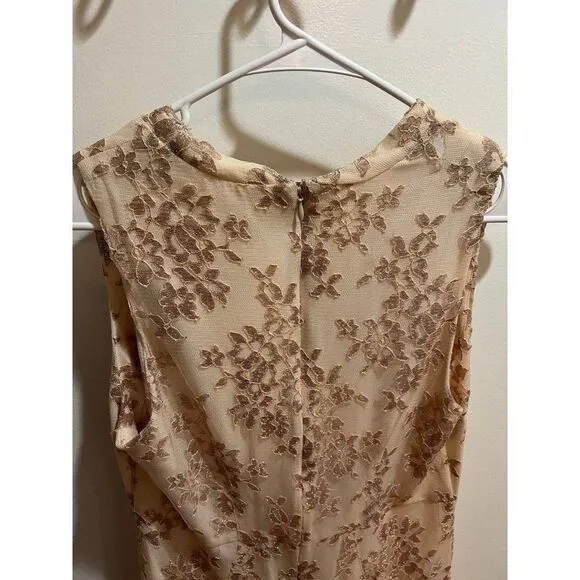 Anthropologie Eva Franco NWT Apricot Gold Metallic Floral Lace Drape Front Dress