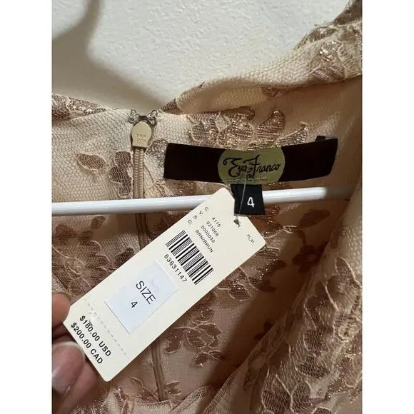 Anthropologie Eva Franco NWT Apricot Gold Metallic Floral Lace Drape Front Dress