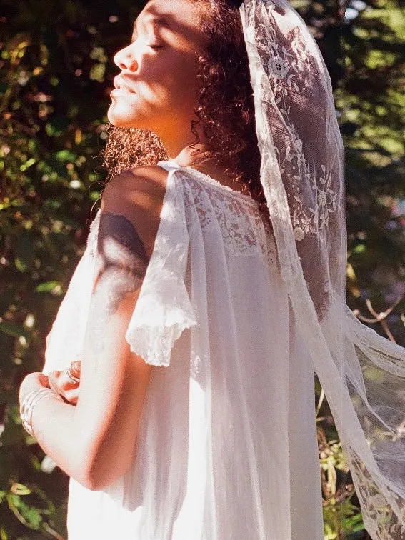 Antique 1910s Applique Lace & Chiffon Net Veil