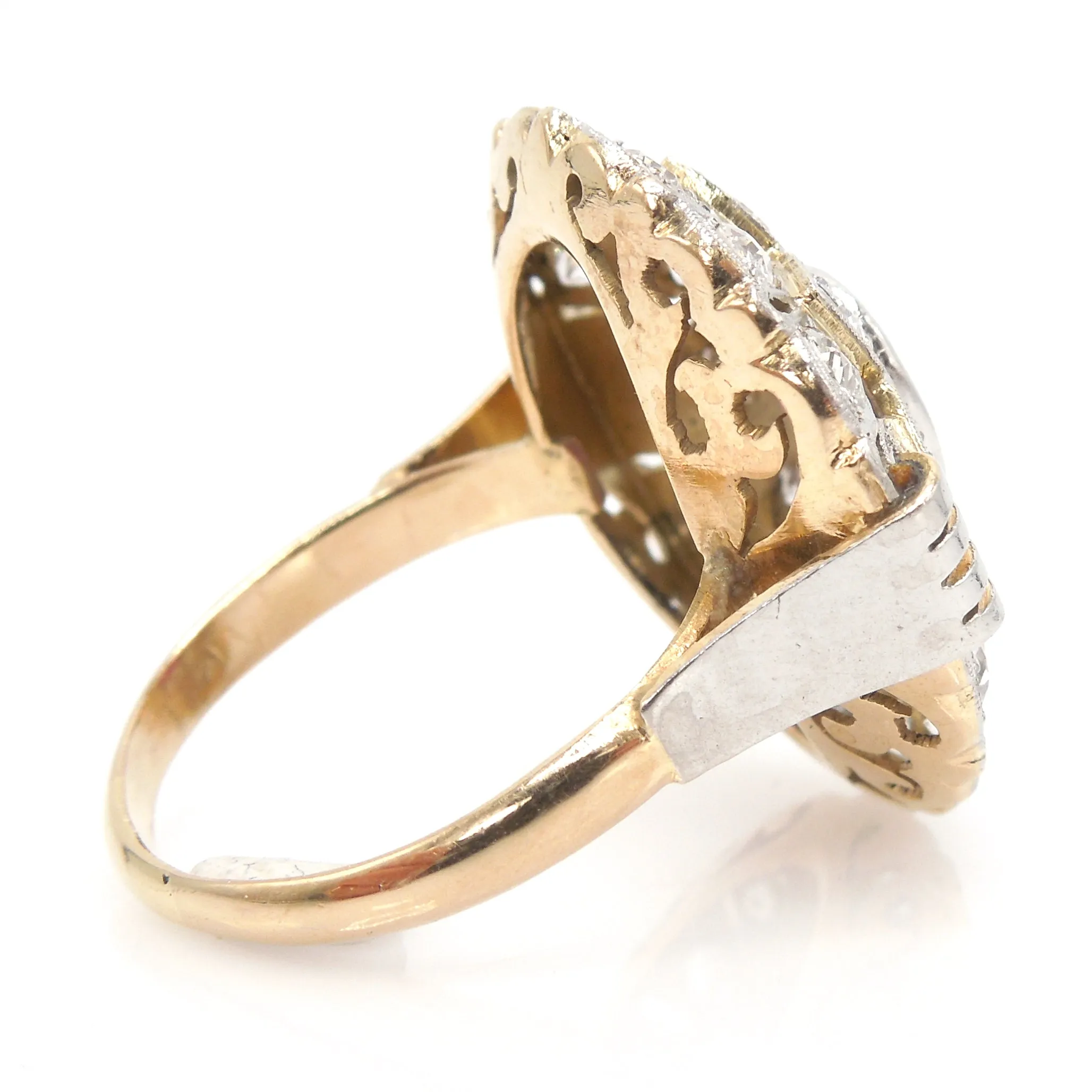 Antique Art Deco Diamond and Ruby Cocktail Ring in Platinum and Yellow Gold