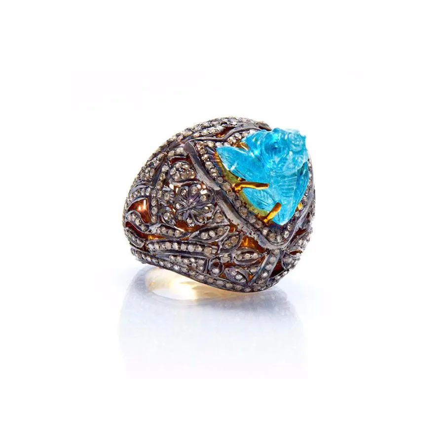Aquamarine Diamond Dome Cocktail Ring