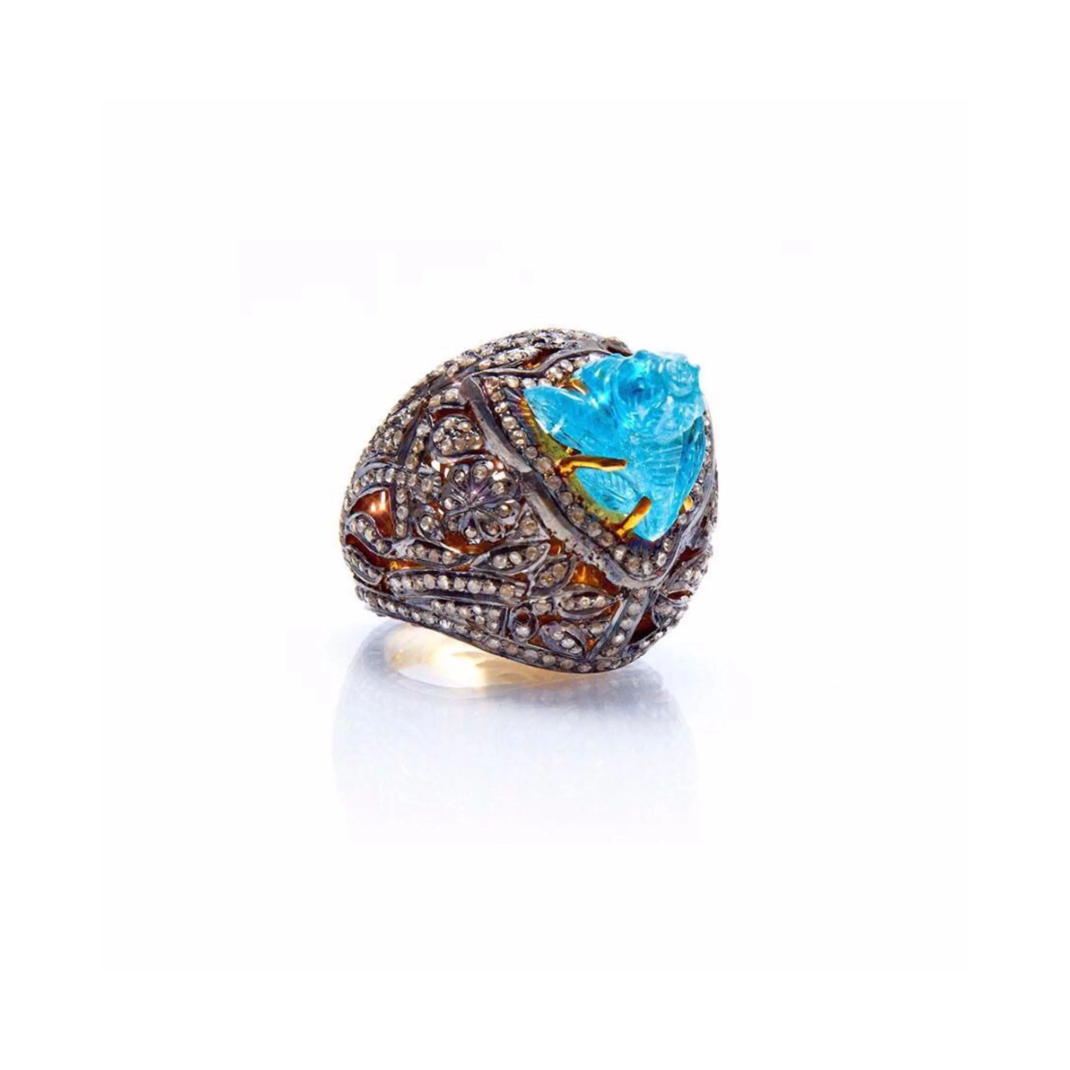 Aquamarine Diamond Dome Cocktail Ring
