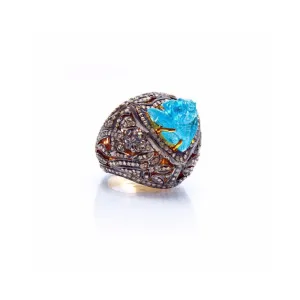 Aquamarine Diamond Dome Cocktail Ring