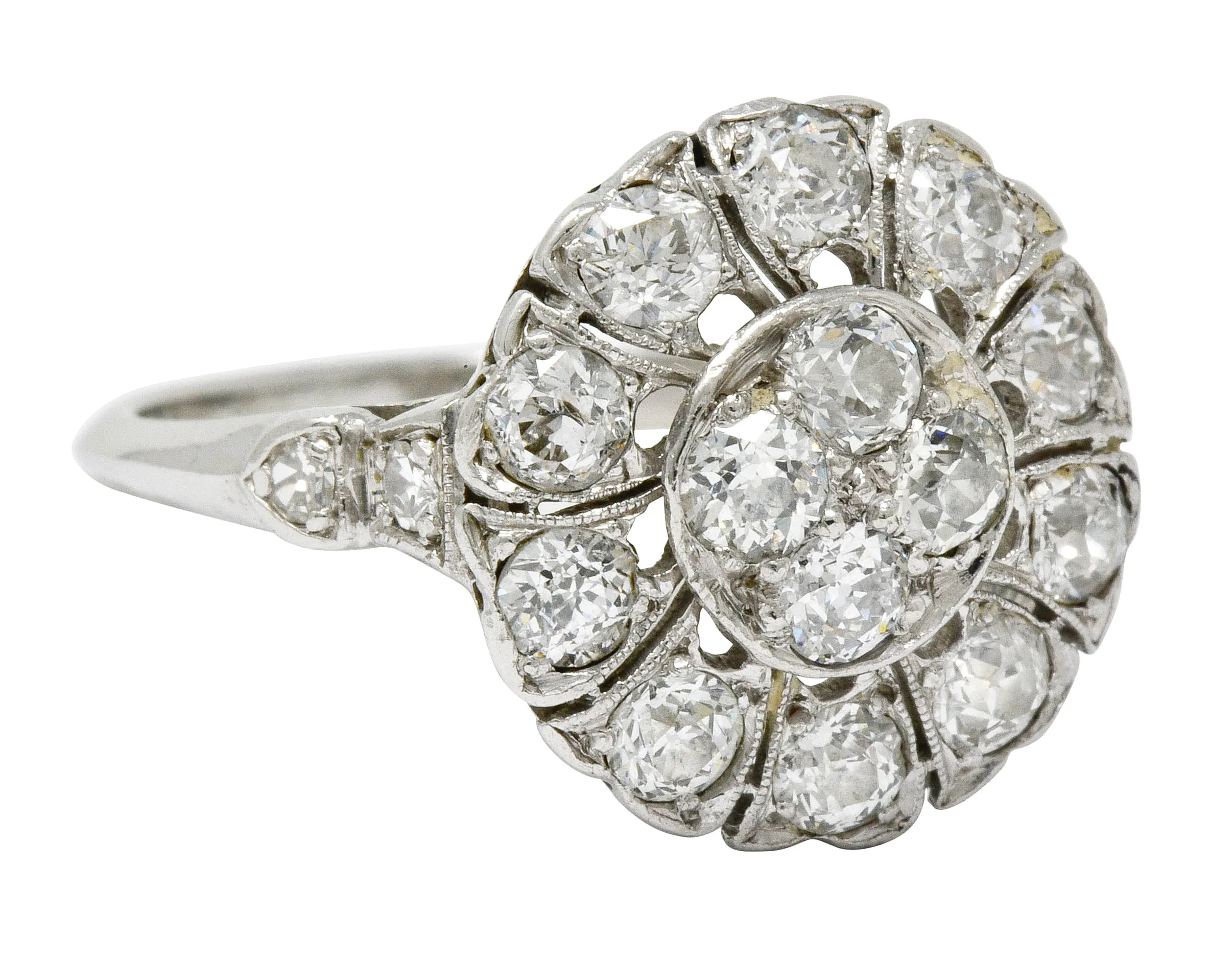 Art Deco Diamond Platinum Radiating Cluster Ring