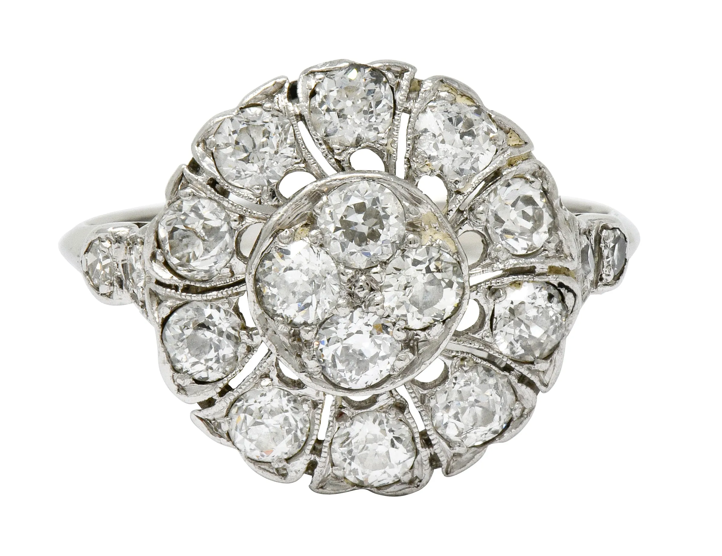 Art Deco Diamond Platinum Radiating Cluster Ring