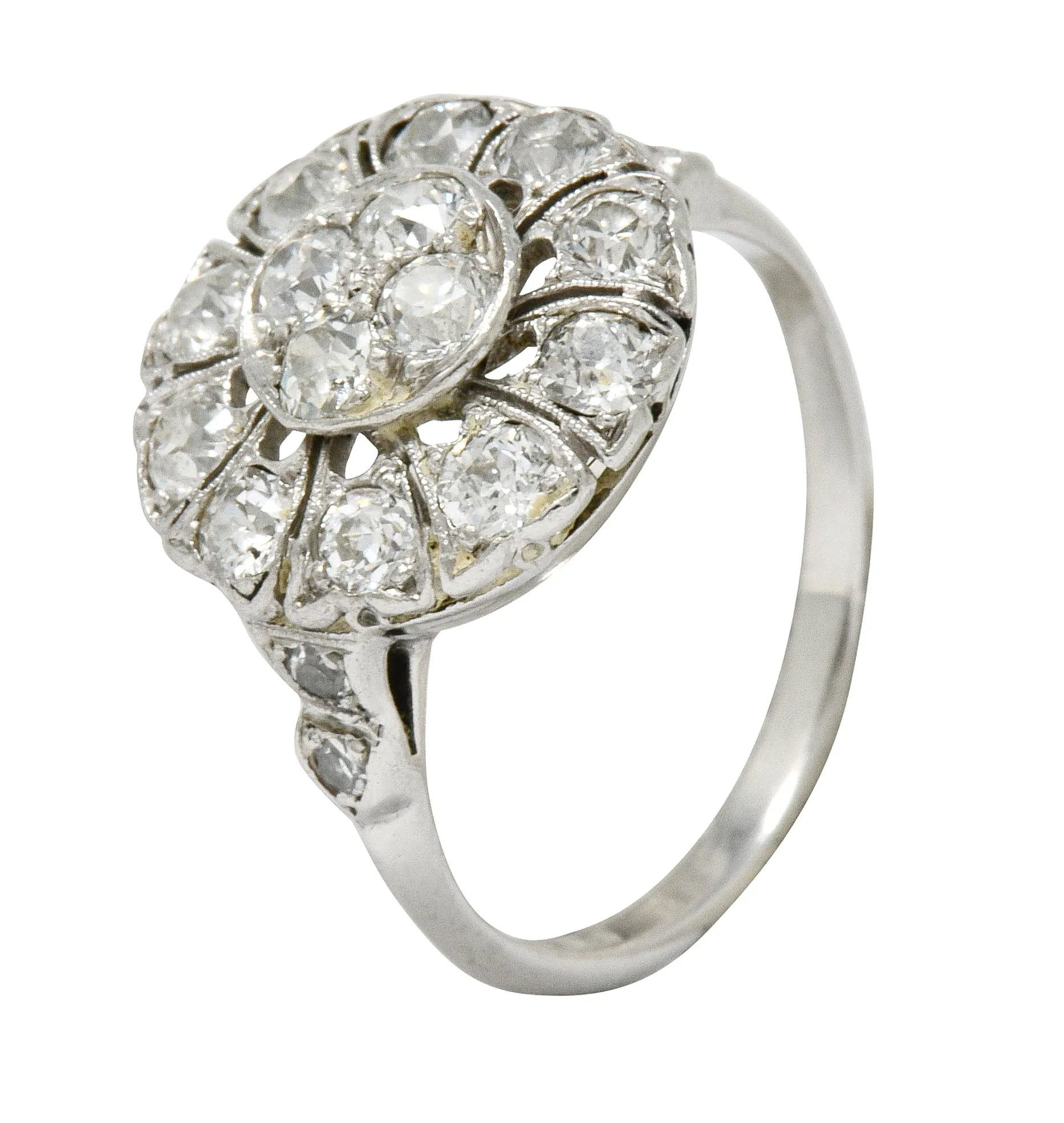 Art Deco Diamond Platinum Radiating Cluster Ring