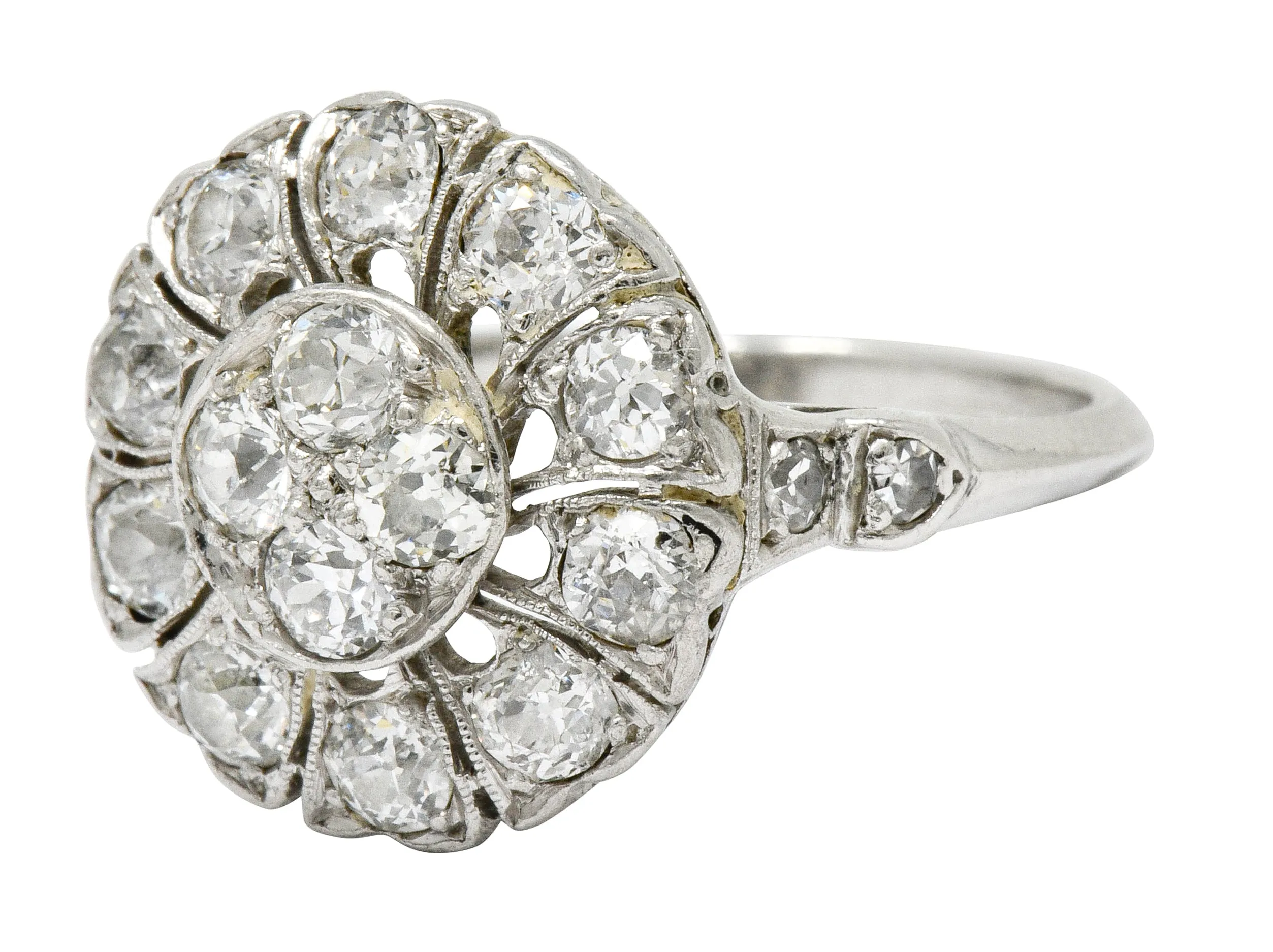 Art Deco Diamond Platinum Radiating Cluster Ring