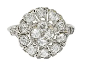 Art Deco Diamond Platinum Radiating Cluster Ring