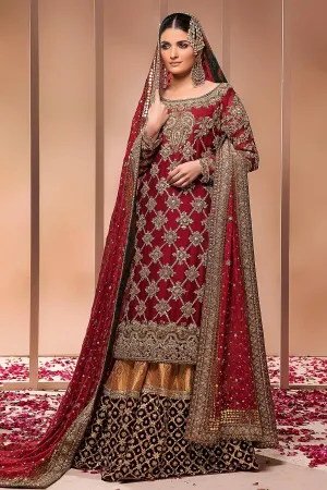 Asian Heavy Bridal Outfit in Deep Red Color #Y2086