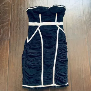 ASOS Vintage Black &amp; Ivory Ruche Bodycon Strapless Cocktail/Wedding Guest Dress