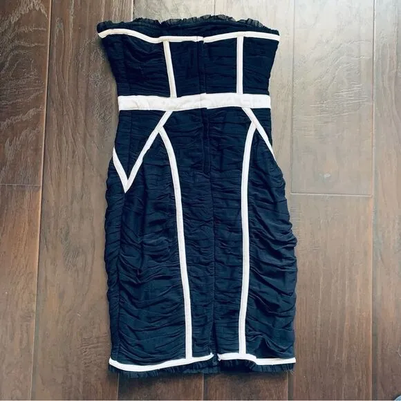 ASOS Vintage Black &amp; Ivory Ruche Bodycon Strapless Cocktail/Wedding Guest Dress