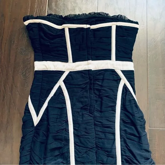 ASOS Vintage Black &amp; Ivory Ruche Bodycon Strapless Cocktail/Wedding Guest Dress