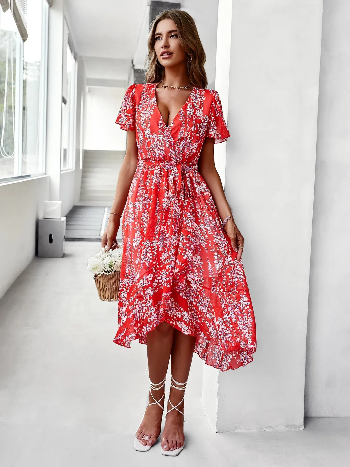 Babylonia Midi Dress - Red Print