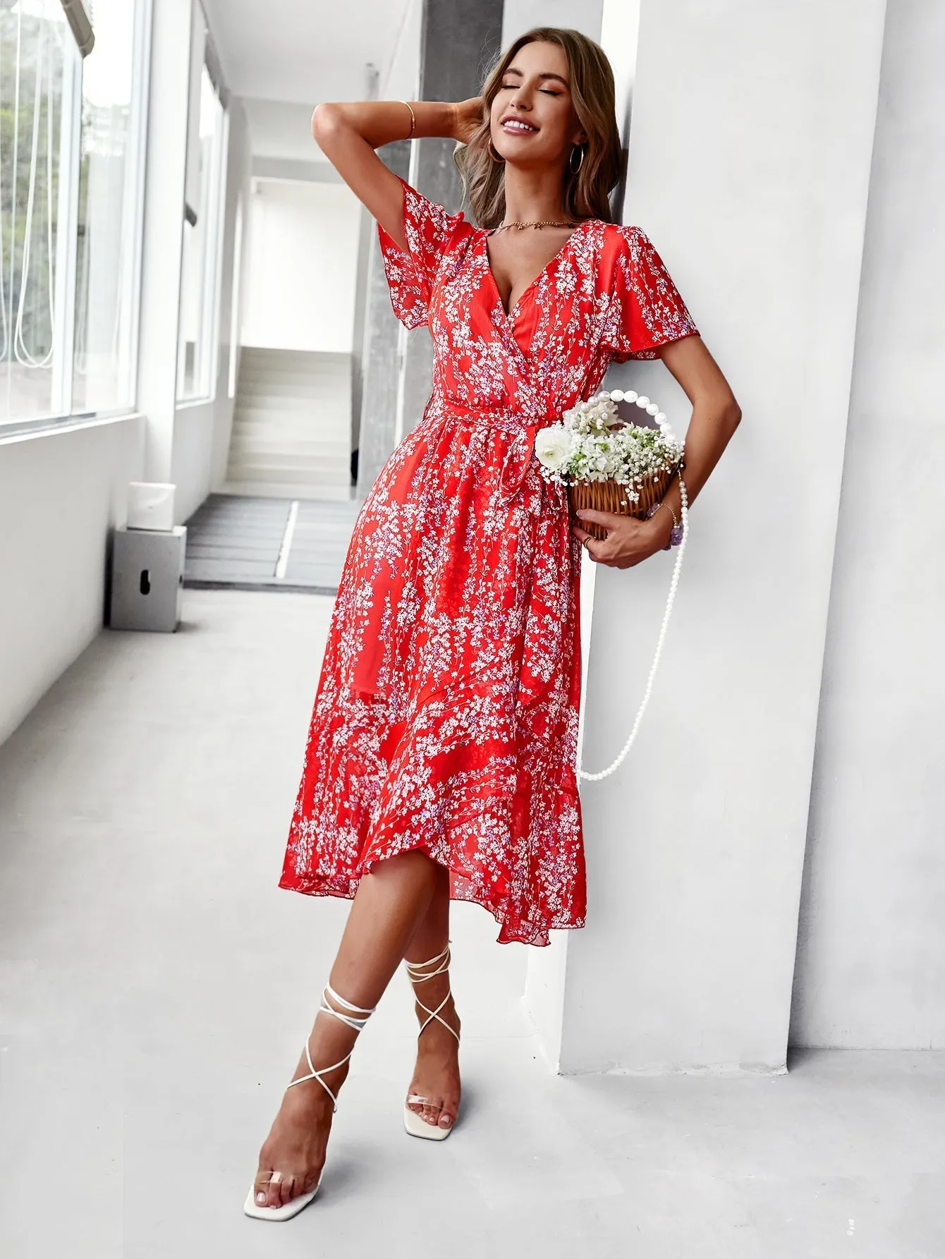 Babylonia Midi Dress - Red Print