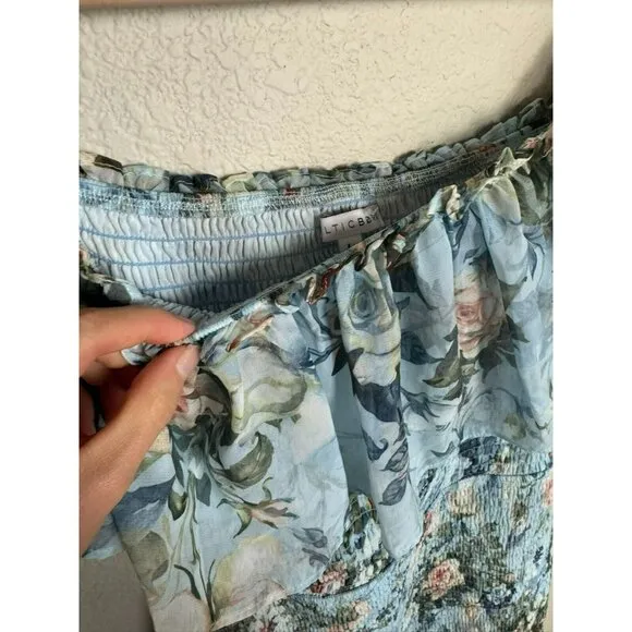 Baltic Born Dress Womens Blue Amalfi Smocked Floral Print Maxi Dress Size Large