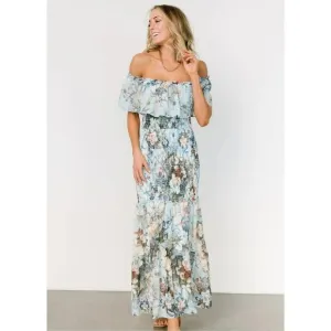 Baltic Born Dress Womens Blue Amalfi Smocked Floral Print Maxi Dress Size Large