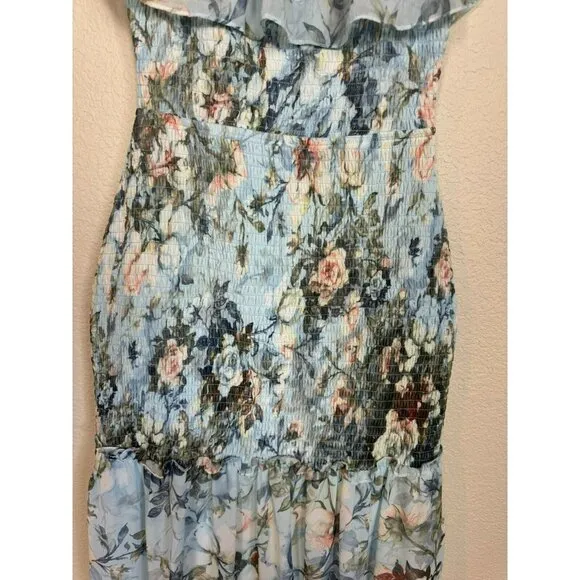 Baltic Born Dress Womens Blue Amalfi Smocked Floral Print Maxi Dress Size Large