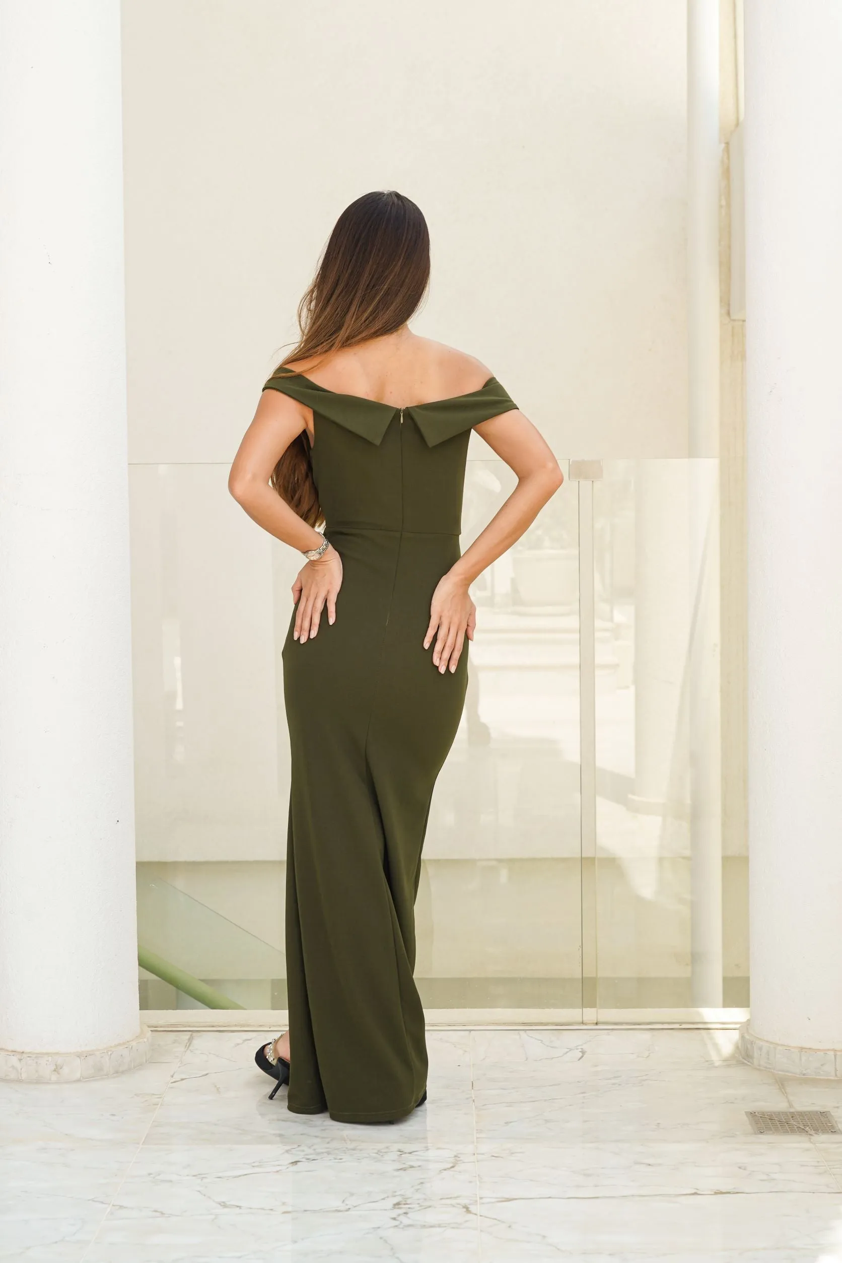 Bardot Crepe Maxi Dress with Front Slit