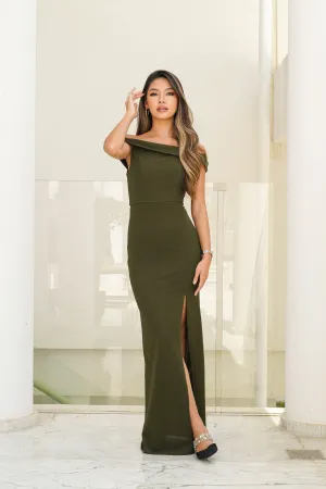 Bardot Crepe Maxi Dress with Front Slit