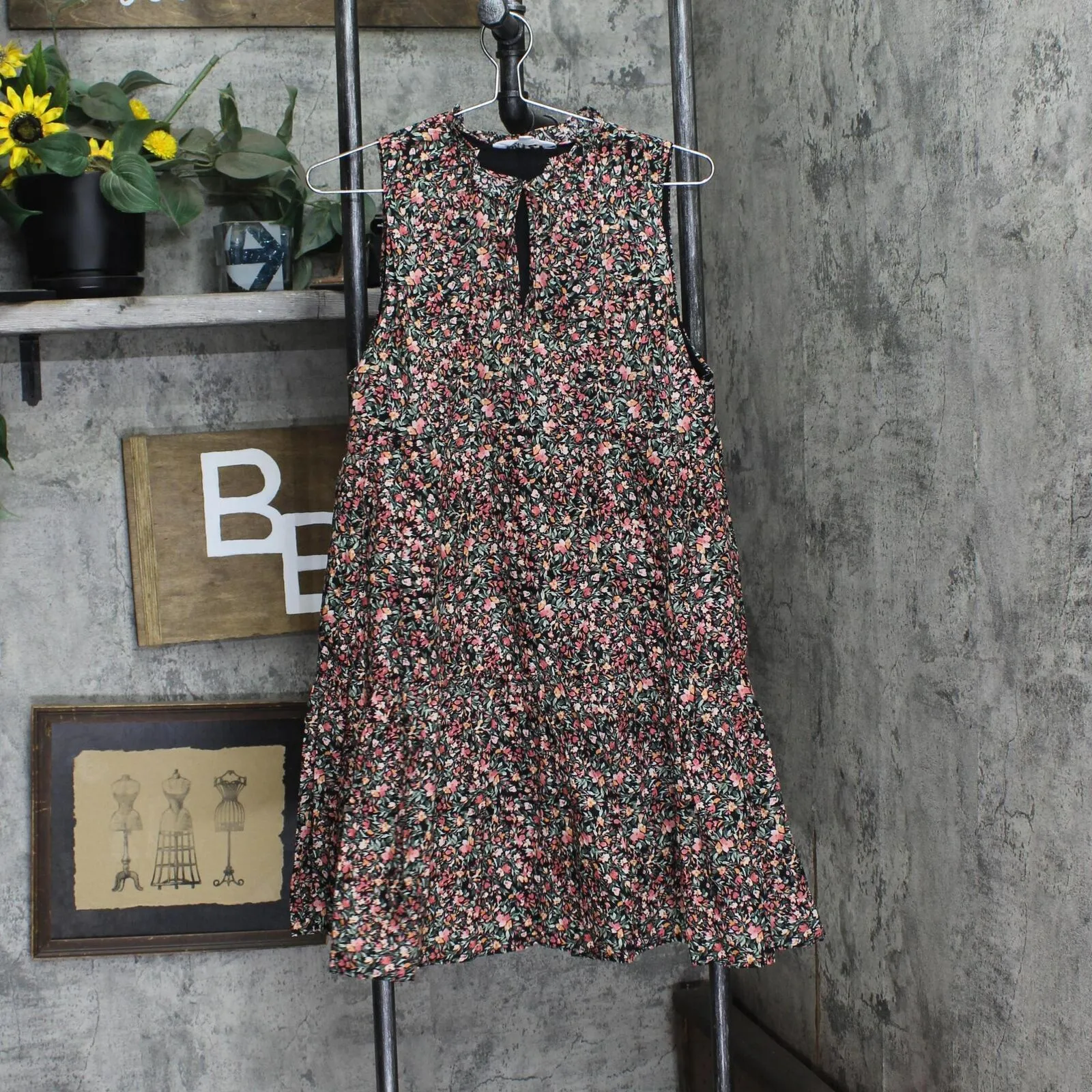 Bb Dakota Womens Sleeveless Tiered Floral Dress BL28140W Black Ditsy Floral S