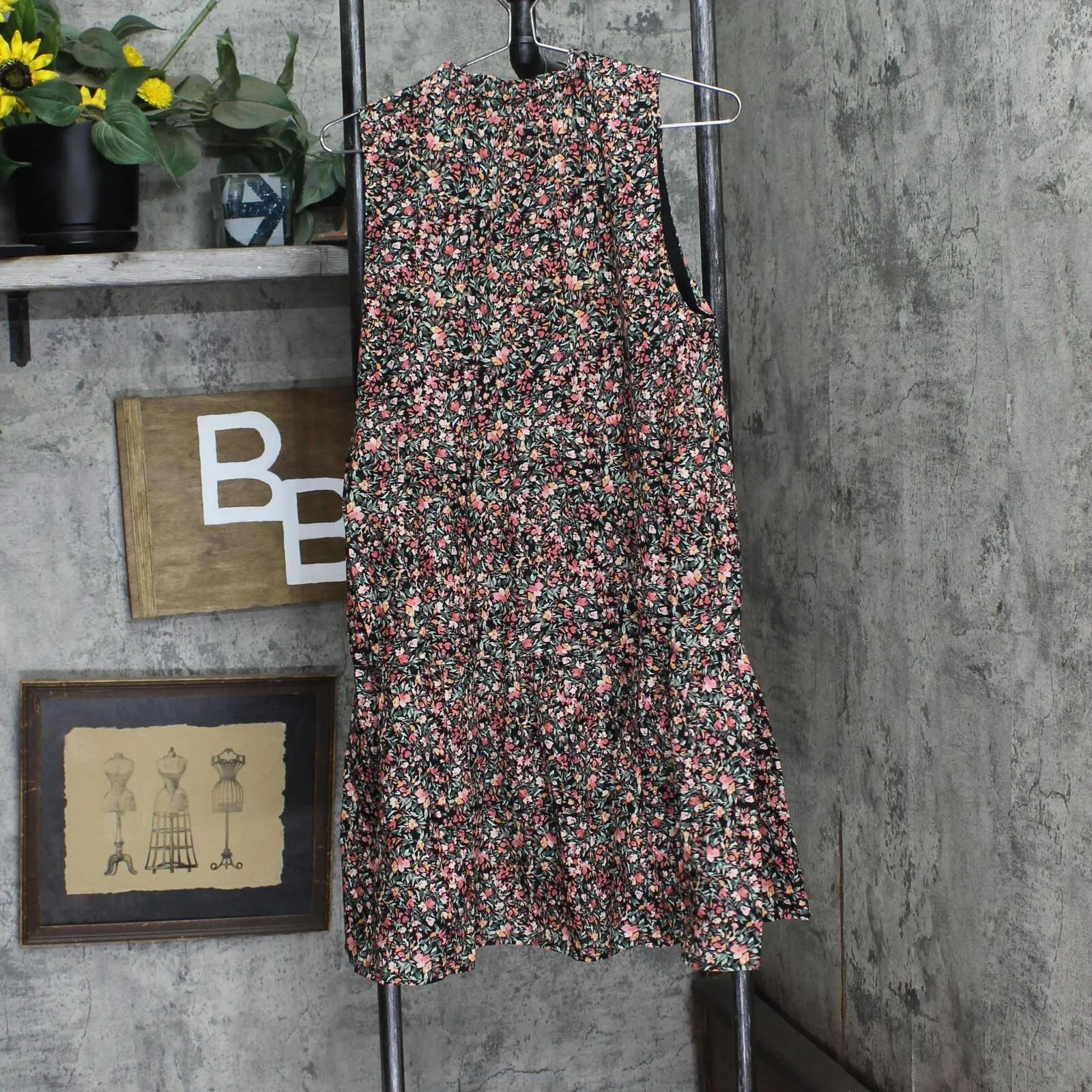 Bb Dakota Womens Sleeveless Tiered Floral Dress BL28140W Black Ditsy Floral S