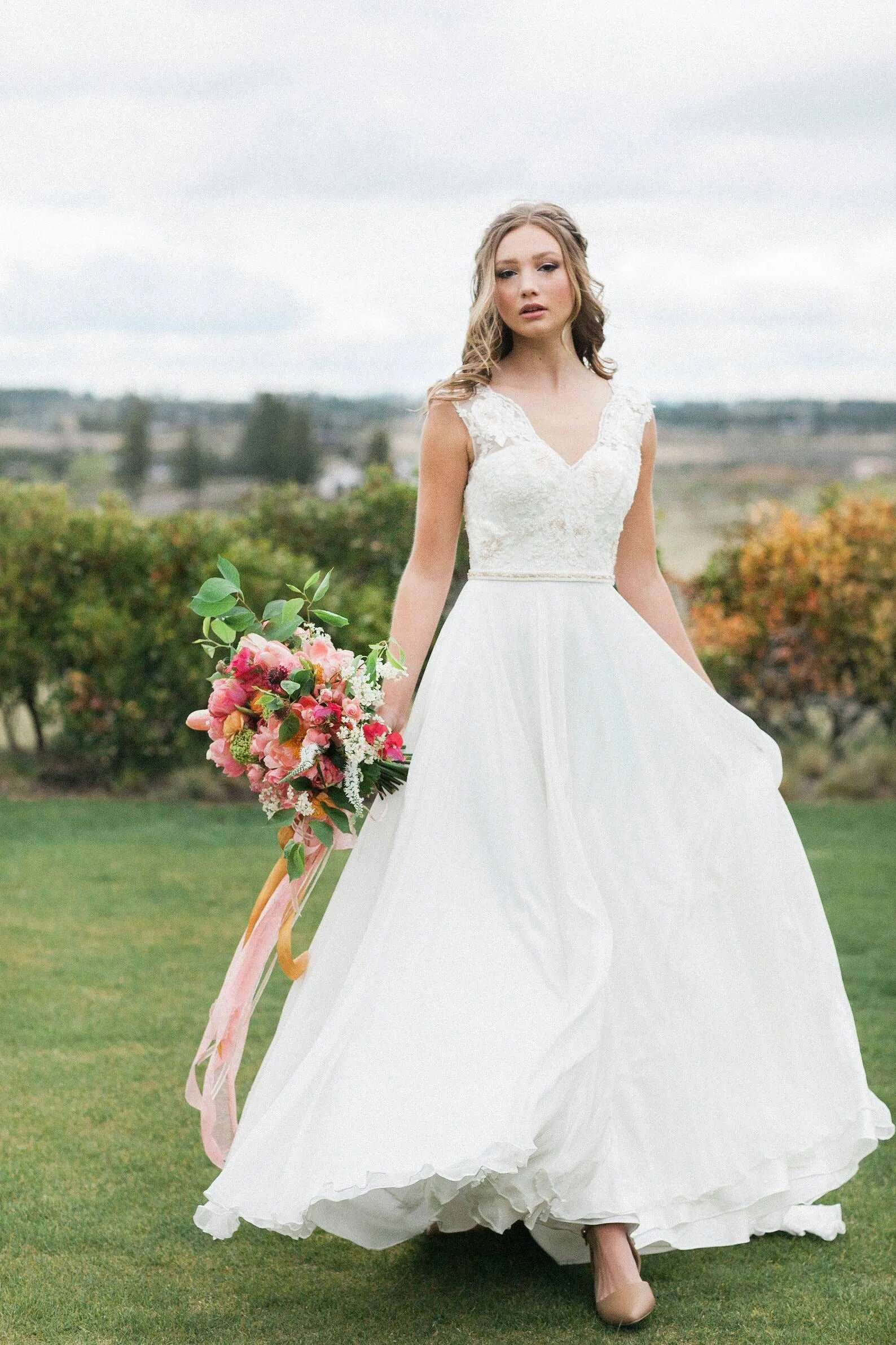 Beaded Rose Lace Sheath Wedding Dress Abby
