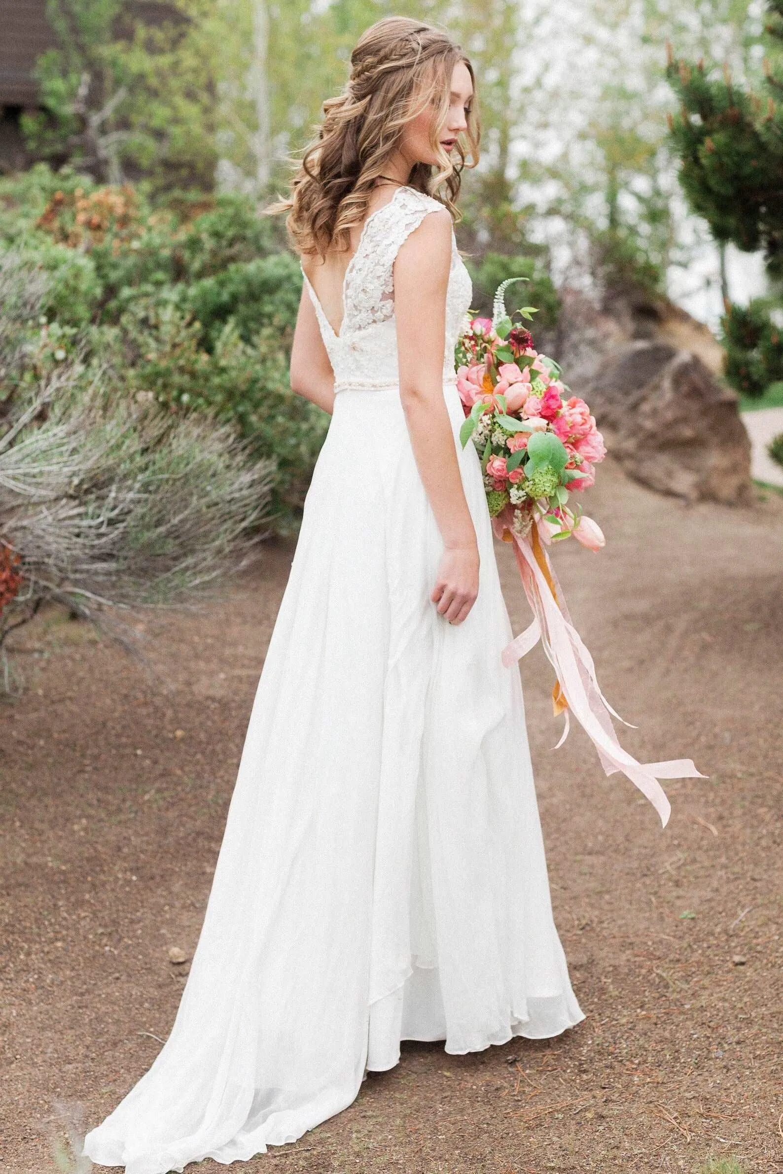 Beaded Rose Lace Sheath Wedding Dress Abby