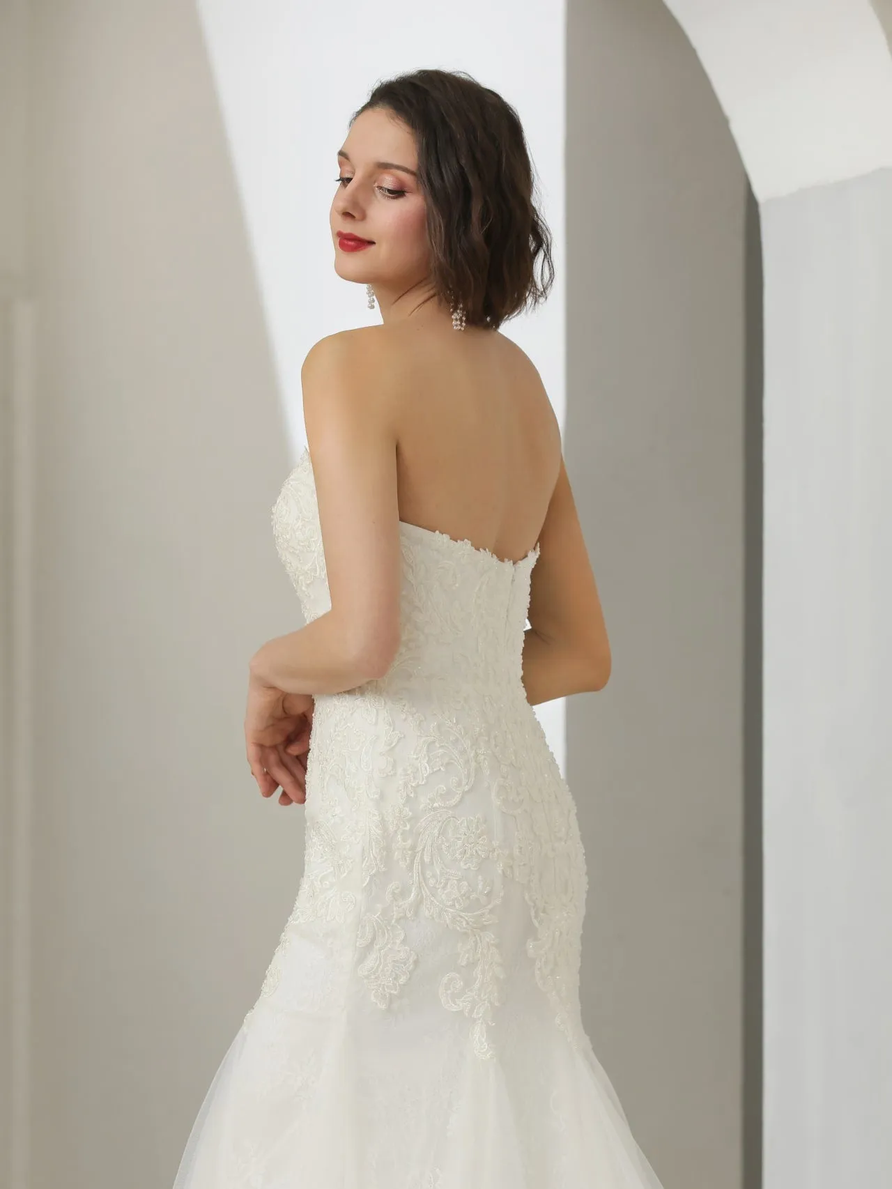 Beaded Sequin Floral Lace Trumpet Wedding Dress Maggie