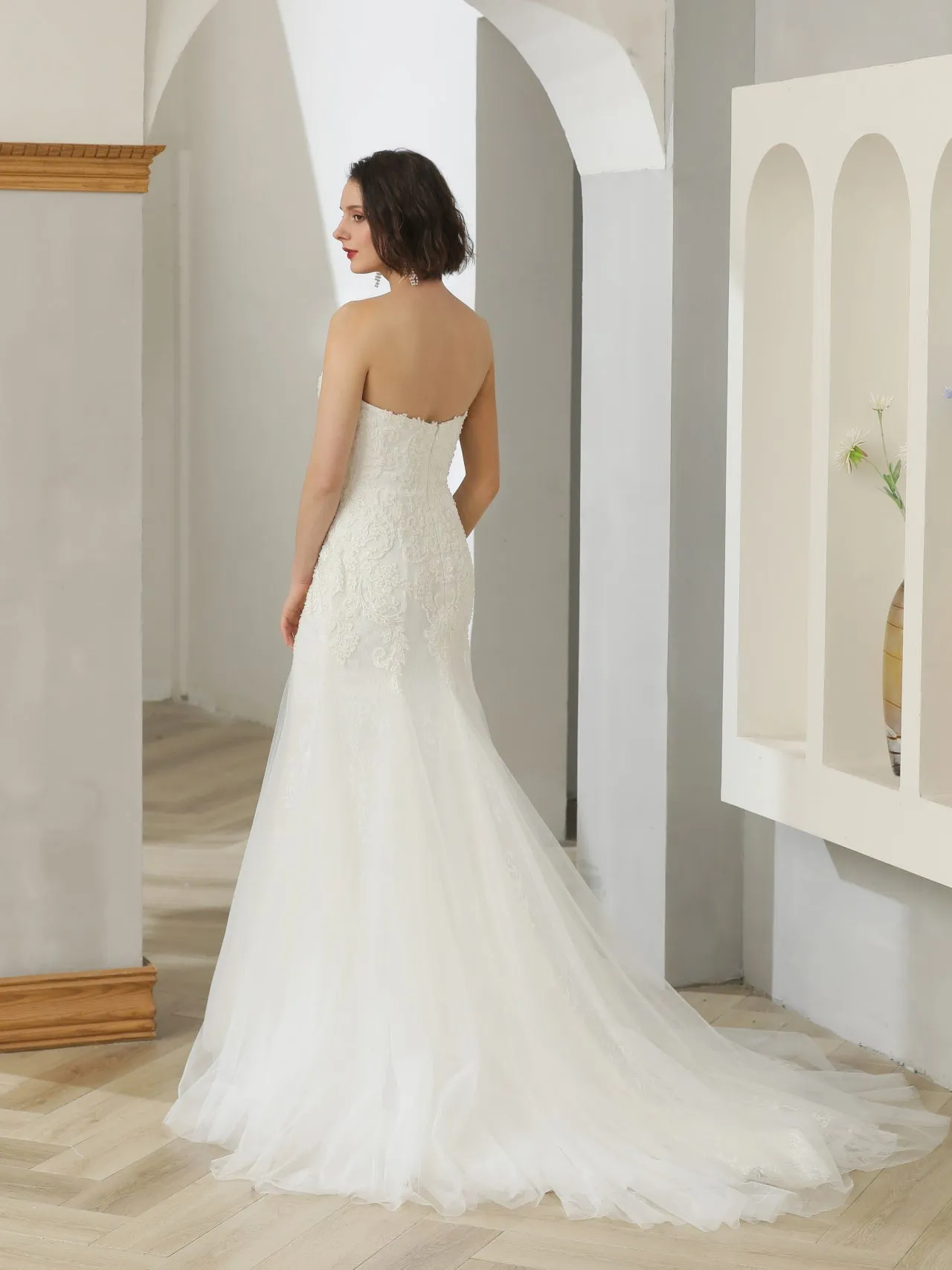 Beaded Sequin Floral Lace Trumpet Wedding Dress Maggie