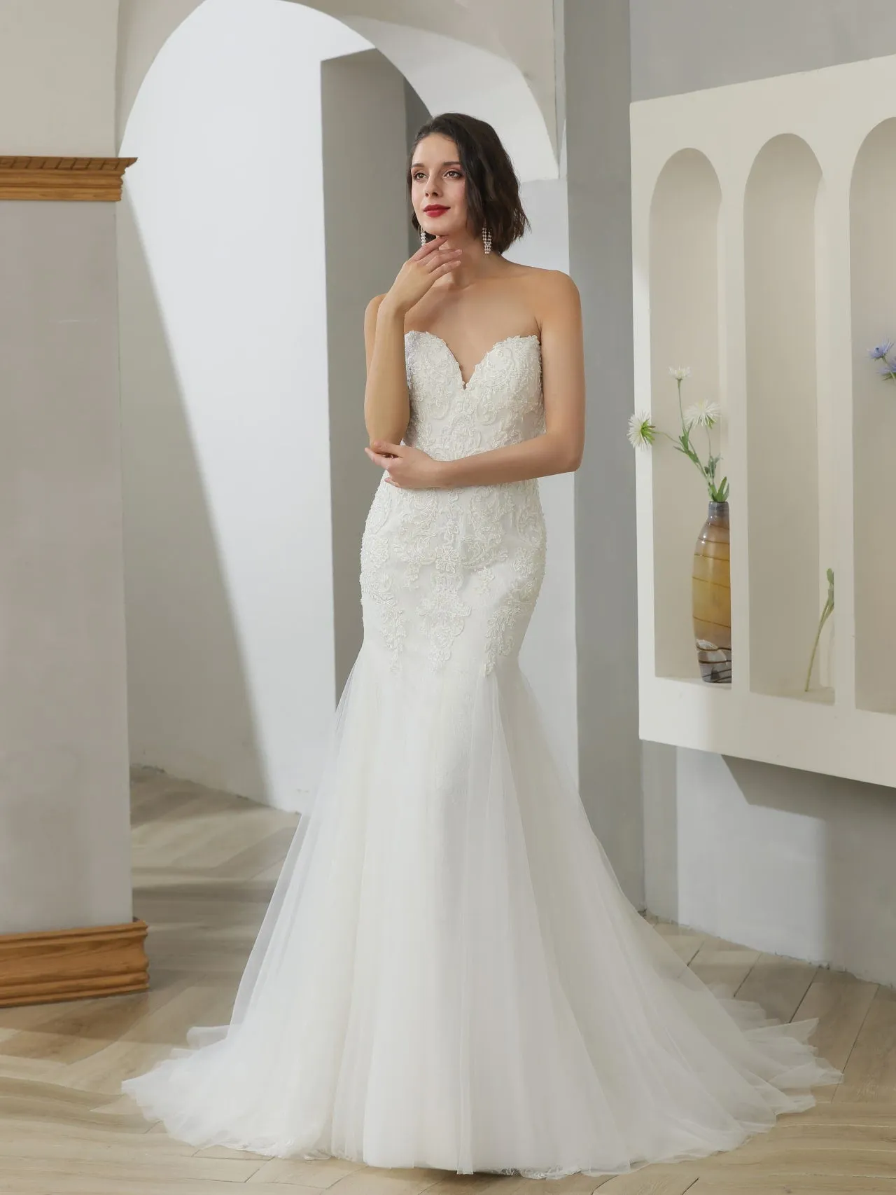 Beaded Sequin Floral Lace Trumpet Wedding Dress Maggie