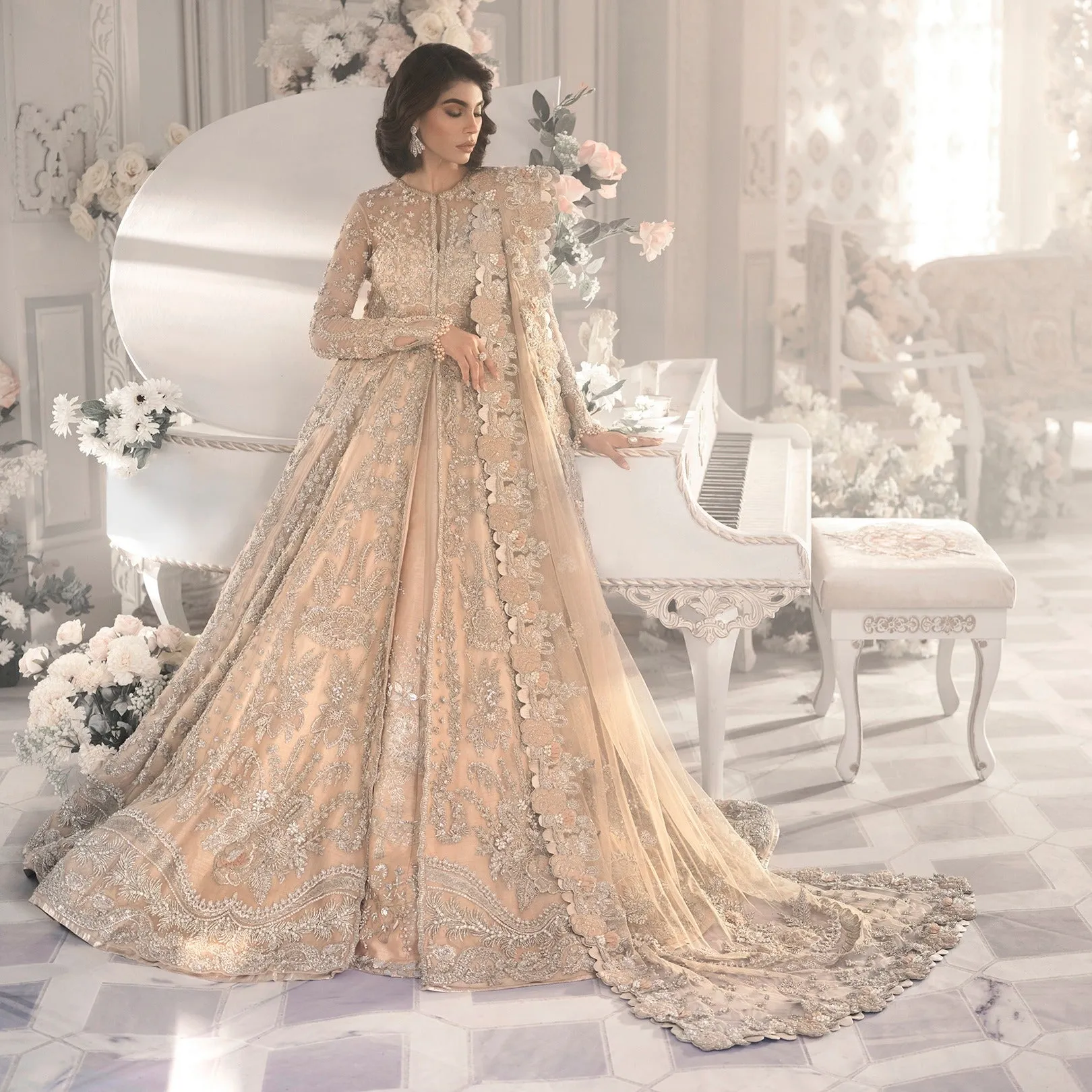 Beige Bridal Lehenga Maxi for Pakistani Wedding Dresses
