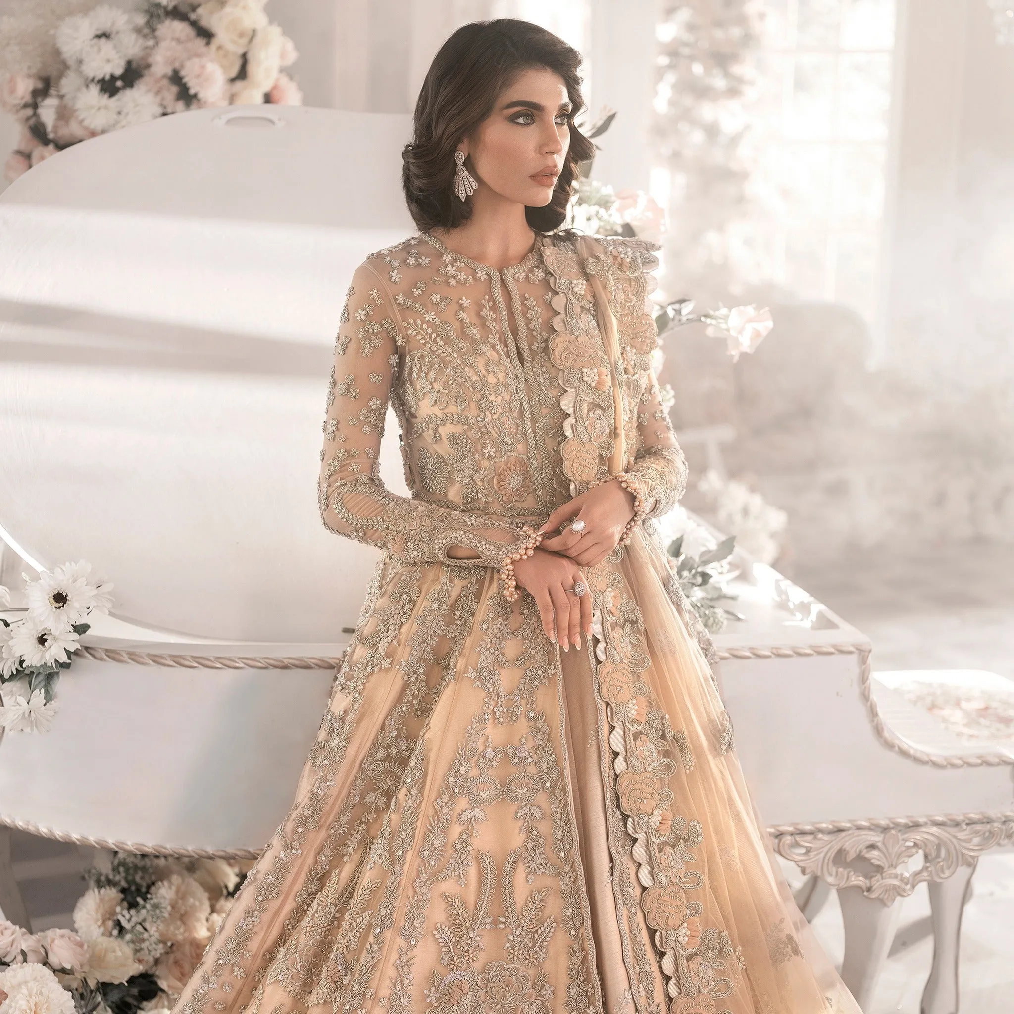 Beige Bridal Lehenga Maxi for Pakistani Wedding Dresses