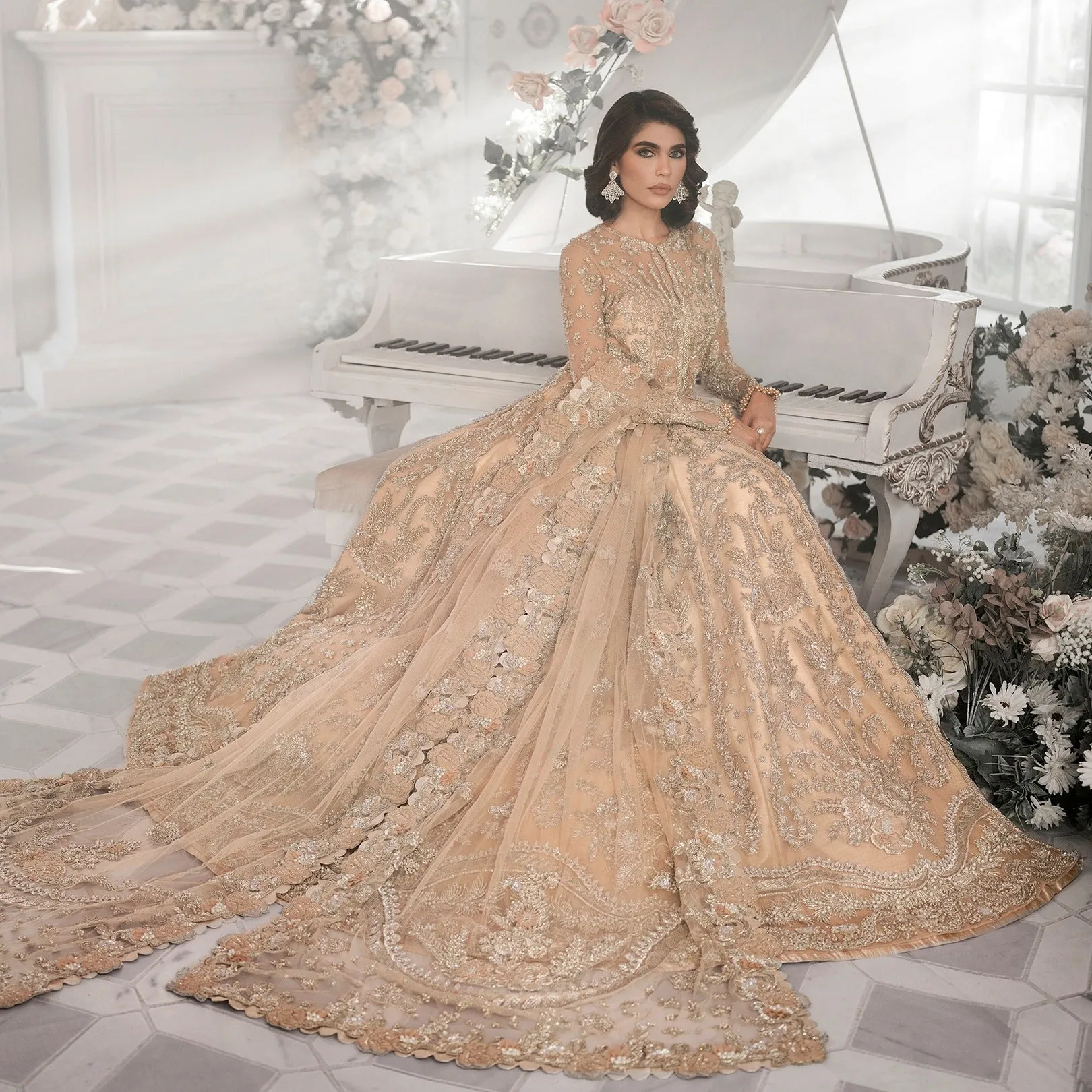 Beige Bridal Lehenga Maxi for Pakistani Wedding Dresses