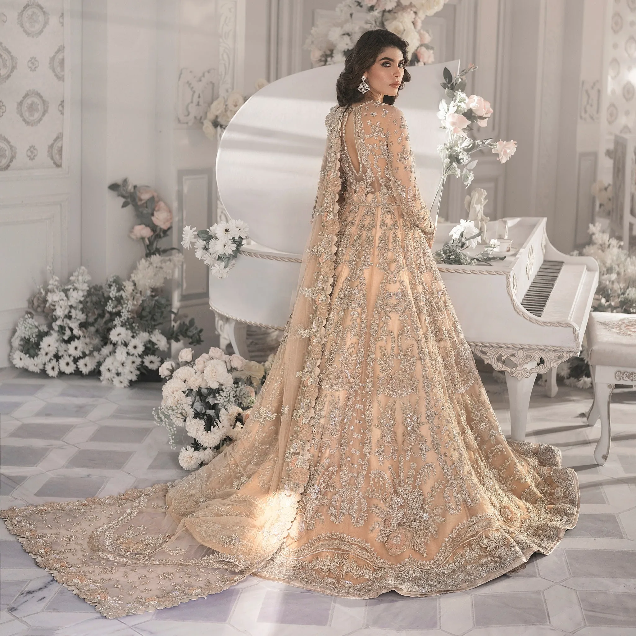 Beige Bridal Lehenga Maxi for Pakistani Wedding Dresses