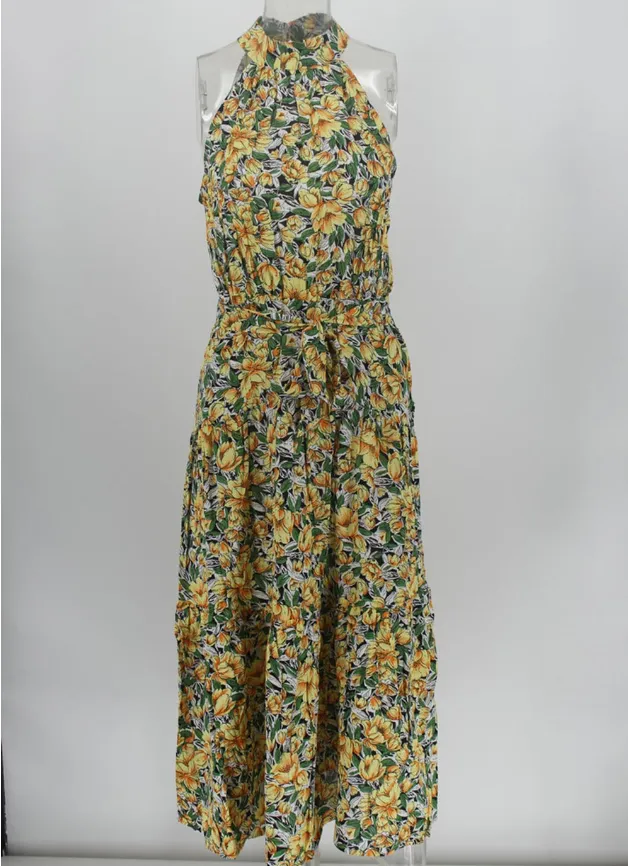 BerryBetty - Elegant Sexy Beach Long Dress Women Fashion Print Flowers Strap Ladies Halter Boho Dress