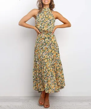 BerryBetty - Elegant Sexy Beach Long Dress Women Fashion Print Flowers Strap Ladies Halter Boho Dress