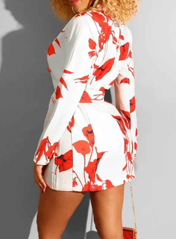 BerryBetty - Floral Long Sleeve Belted Mini Blazer Dress