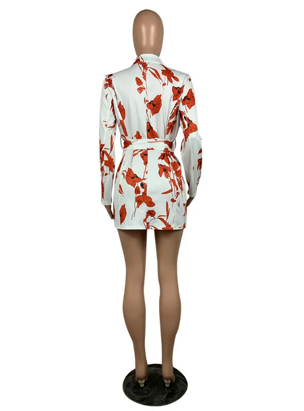 BerryBetty - Floral Long Sleeve Belted Mini Blazer Dress