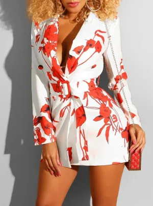 BerryBetty - Floral Long Sleeve Belted Mini Blazer Dress