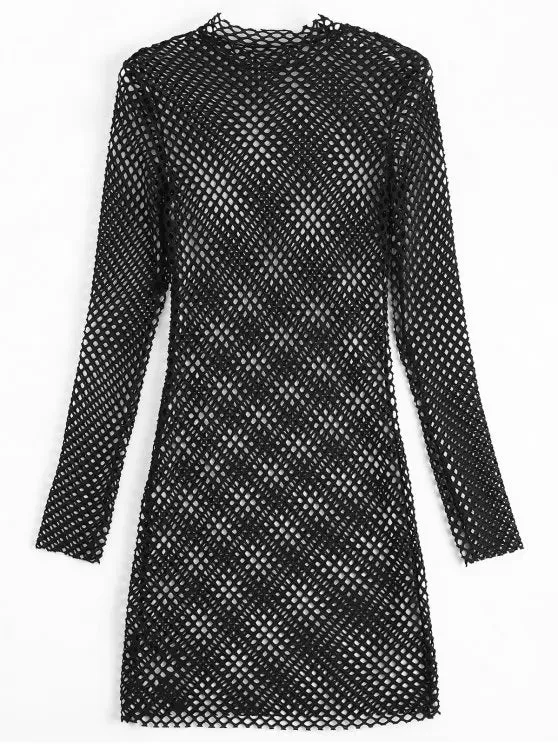 BerryBetty - Fun Long Sleeve Sheer Bodycon Dress