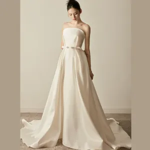 Best Strapless Straight Neckline Wedding Dress with Ruched